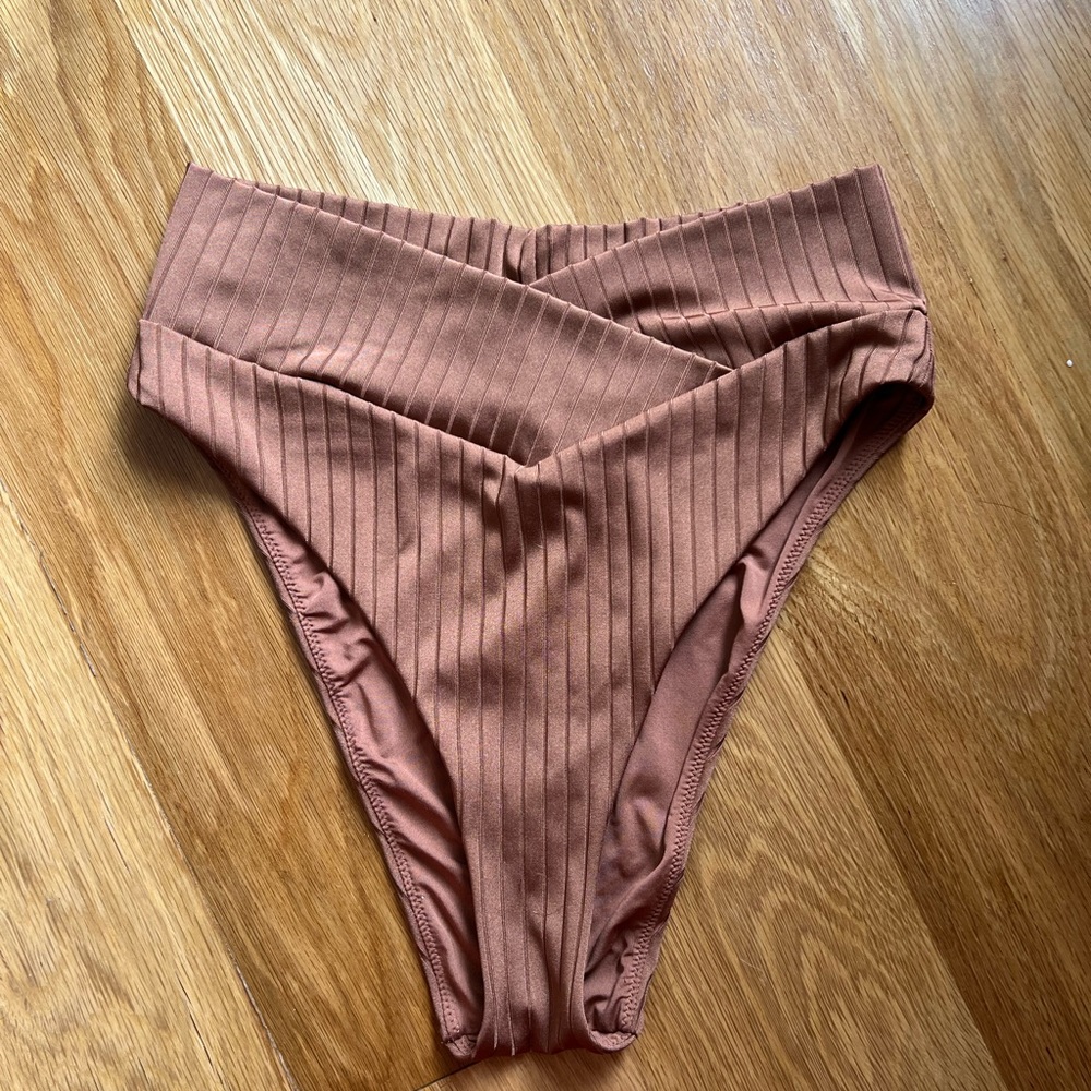 AERIE Ribbed High Waisted High Cut Cheeky Bikini Bottom Terracotta M